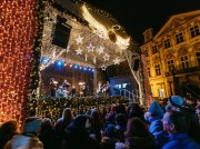 Christmas music on the stage at the Old Town Square